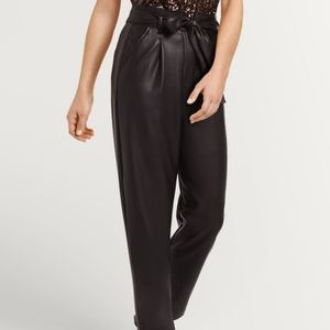 High Rise Vegan Leather Tapered Paperbag Pant